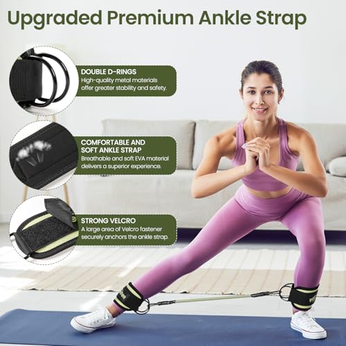 VITEVER Ankle Resistance Bands with Cuffs for Women, Leg Glute and Booty Workout Equipment for Home Gym, Pilates Equipment, Ankle Weights with Green Resistance Bands for Kickbacks Hip Fitness Training