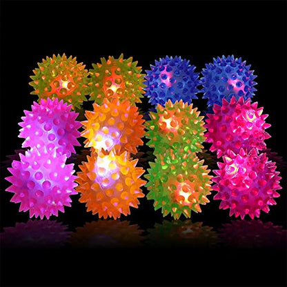12 Pack LED Light Up Fidget Sensory Bouncy Spiky Ball Squishy Glow in The Dark Flashing Stress Relief Spiky Balls Toy for Party Favors Kids Gifts School Rewards - style: 12 Pack