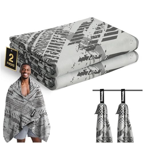 Microfiber Sweat Towel Quick Dry Lightweight Absorbent 2 Pack，Fast Drying 30‘’ X 60‘’ Negative Ions Odorless Gym Towels for Men & Women Yoga Travel Outdoor Camping Gym Beach (Gray Geometric)