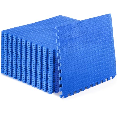 ProsourceFit Exercise Puzzle Mat 1/2-inch, EVA Interlocking Foam Floor Tiles for Home Gym, Workout Equipment, Kids Play Areas, Blue, 96 SQ FT - 24 Tiles
