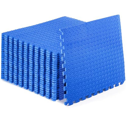 ProsourceFit Exercise Puzzle Mat 1/2-inch, EVA Interlocking Foam Floor Tiles for Home Gym, Workout Equipment, Kids Play Areas, Blue, 96 SQ FT - 24 Tiles
