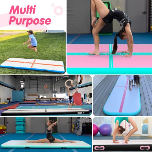 FINCOME Inflatable Gymnastics Mat Tumble Track Air Mats for Home with Pump - color: Green Red, size: 16ft*5ft*6inches(5m*1.5m*0.15m)