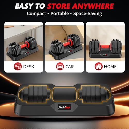 Adjustable Dumbbell Set Pair 25 lb or 50 lb, Adjustable Dumbbells 10-in-1 Free Weight Set, 1-Second Dial Weight Adjustment,Space-Saving Design with Storage Base, Home Gym Strength Training Equipment