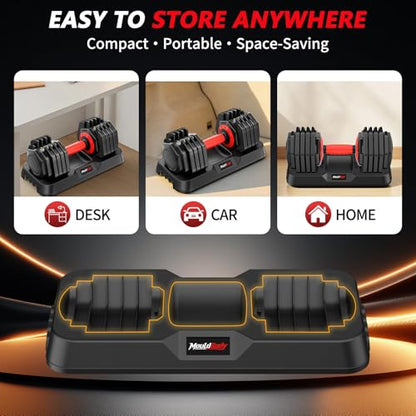 Adjustable Dumbbell Set Pair 25 lb or 50 lb, Adjustable Dumbbells 10-in-1 Free Weight Set, 1-Second Dial Weight Adjustment,Space-Saving Design with Storage Base, Home Gym Strength Training Equipment