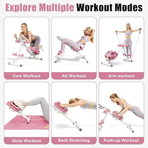 Multifunctional Ab Machine, Crunch & Sit-Up Core Trainer, Adjustable Ab Trainer with Knee & Back Support, Foldable, Full Body Workout Equipment for Home Gym