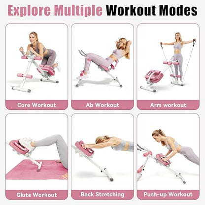 Multifunctional Ab Machine, Crunch & Sit-Up Core Trainer, Adjustable Ab Trainer with Knee & Back Support, Foldable, Full Body Workout Equipment for Home Gym
