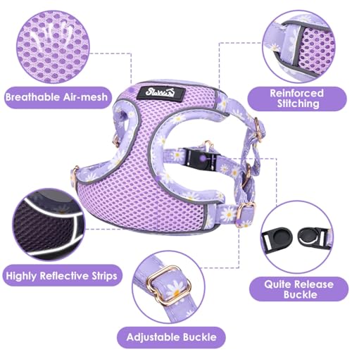 SlowTon Small Dog Harness - No Pull Dog Harness and Leash Set, Soft Mesh Lightweight Puppy Vest Harnesses, Adjustable Pet Harnesses for XXS XS Small Medium Easy Walk Hiking (Purple, S)