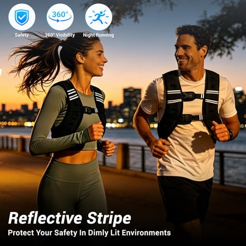 Weighted Vest, Adjustable Body Weight Vest with Reflective Stripe, 8/12/16/20lb for Men Women, Running Vest Woman for Strength Training, Workout, Jogging, Walking, Fitness Equipment, Gym, Muscle Building, Weight Loss, Weightlifting - size: 12LB