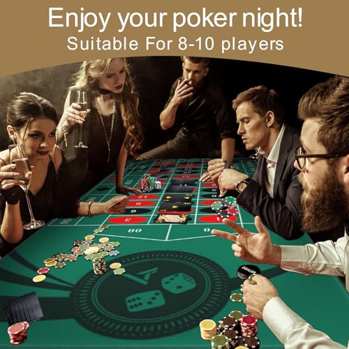 AQQA Roulette Table Mat 70 x 35 Inch, Durable, Water-Resistant Roulette Mat Made of 3mm Thick Rubber, Reinforced with Sturdy Stitching - Portable Casino Roulette Mat for Game Night Party