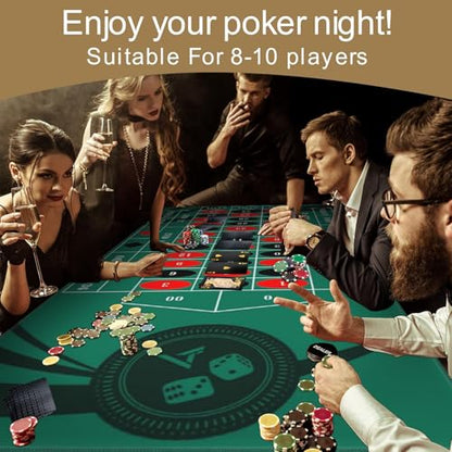 AQQA Roulette Table Mat 70 x 35 Inch, Durable, Water-Resistant Roulette Mat Made of 3mm Thick Rubber, Reinforced with Sturdy Stitching - Portable Casino Roulette Mat for Game Night Party