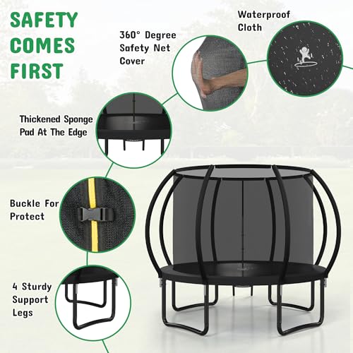 8FT 10FT 12FT 14FT 16FT Outdoor Trampoline with Safety Enclosure Net - color: Black, size: 10 FT