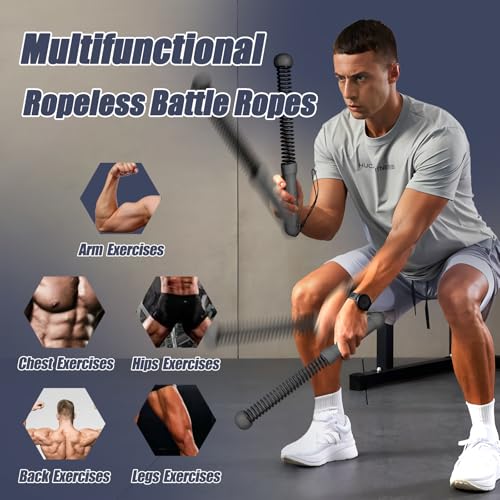 2nd Gen Ropeless Battle Ropes for Home Gym, Heavy Duty Portable Cordless Battle Ropes with Integrated Spring (No Screws), Weighted Exercise Rope for Men & Women, HIIT Workout Equipment