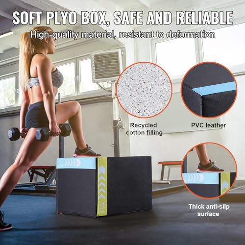 VEVOR 3 in 1 Plyometric Jump Box, Cotton Plyo Box, Platform & Jumping Agility Box, Anti-Slip Fitness Exercise Step Up Box for Home Gym Training, Conditioning Strength Training, Multiple Sizes, Black