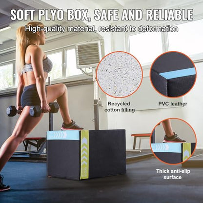 VEVOR 3 in 1 Plyometric Jump Box, Cotton Plyo Box, Platform & Jumping Agility Box, Anti-Slip Fitness Exercise Step Up Box for Home Gym Training, Conditioning Strength Training, Multiple Sizes, Black - size: 16"x14"x12"