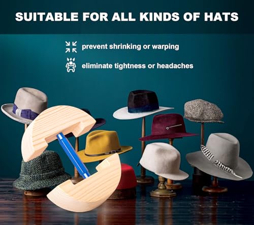 Hat Stretcher for Fitted Hats, Cowboy Hat Stretcher Fitted Hat 7 to 8 1/2, Adjustable Wooden Hat Jack Stretcher Fits All Caps - color: Round Square Blue