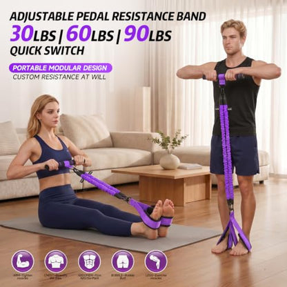 Pedal Resistance Band with Handle, 90LBS Adjustable Exercise Band - color: Purple