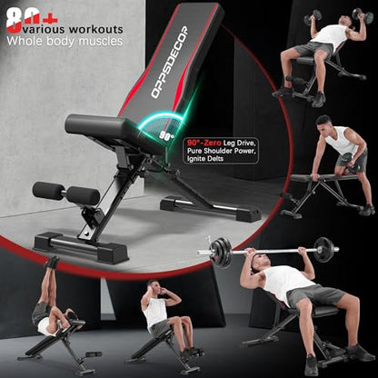 OPPSDECOR Adjustable Weight Bench, 900LBS Incline/Decline/Flat Fitness Bench with Quick Folding & Setup, Strength Training Bench Press for Home Gym Full Body Workout