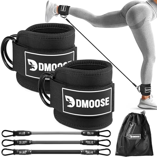DMoose Fitness Ankle Strap for Cable Machine - One Size Fit with Premium Padding Cuffs, Ankle Bands for Working Out, Booty Workouts, Leg Extension, Hip Abductors, Kickbacks & Lower Body Exercises - color: Ankle Straps Black + Tube Resistance Bands