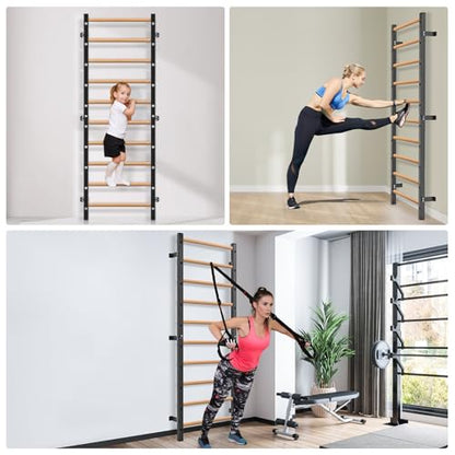 Kipika Gymnastic Stall Bar - 2"x2" Swedish Ladder with 1" Hole, Wall Mounted Pull-up Bar Ladder Suspension Trainer, Solid Wood Grips Gymnastics Training Bar for Home, Wall Gym, School - color: Basic Swedish Ladder