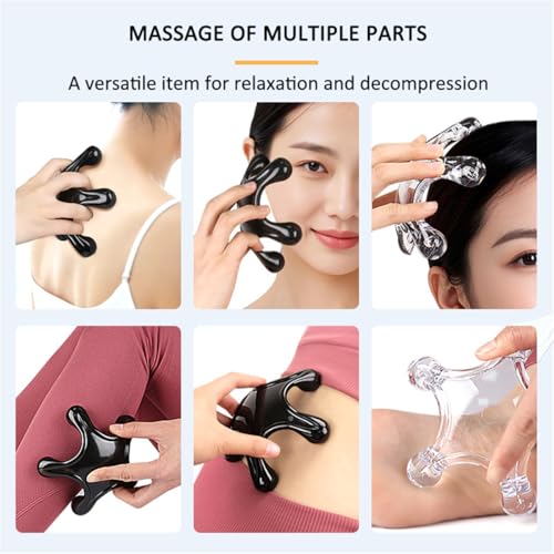 Trigger Point Massage Tools, 2 PCS 5 Legged Manual Full Body Massagers, Deep Muscle Tissue Massager, Handheld Palm Pressure Point Massage Tool, for Neck Shoulder Back Muscle Pain Relief (Transparent)