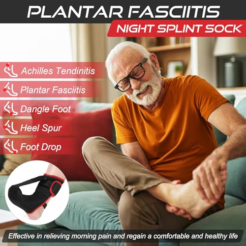 Plantar Fasciitis Night Splint Sock: Soft Plantar Fasciitis Brace with Arch Support for Sleeping Achilles Tendonitis Foot Drop Heel Pain - Plantar Fasciitis Relief for Women and Men Black-Red (Medium)