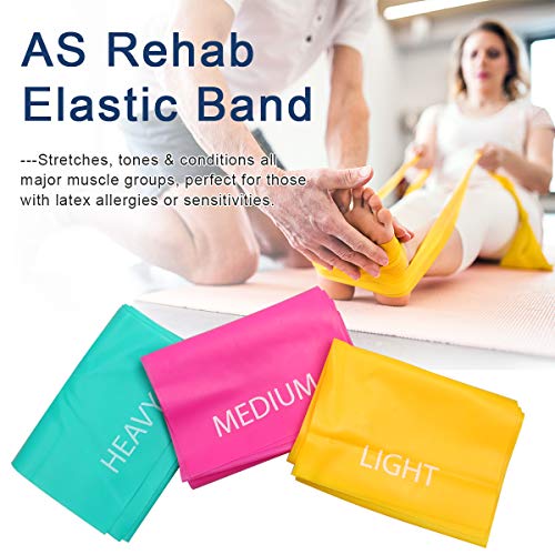 7FT. Long Latex Free Elastic Flat Exercise Band Set of 3 with Carry Bag, Wide Fitness Resistance Bands for Pilates, Gym, Physical Therapy, Yoga, Carry Bag, Green & Yellow & Rose Red