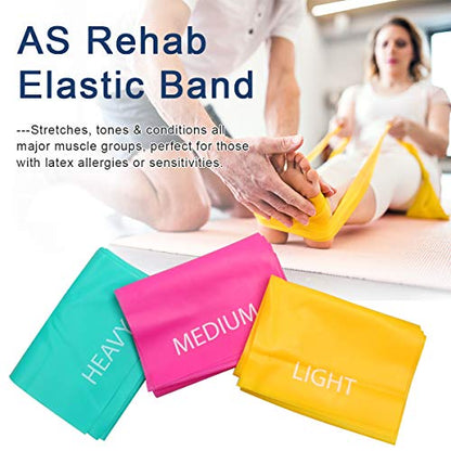 7FT. Long Latex Free Elastic Flat Exercise Band Set of 3 with Carry Bag, Wide Fitness Resistance Bands for Pilates, Gym, Physical Therapy, Yoga, Carry Bag, Green & Yellow & Rose Red
