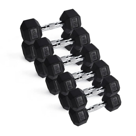 RitFit Rubber Hex Dumbbell Set with Storage Weight Rack - style: 310 LBS(20-45LB)
