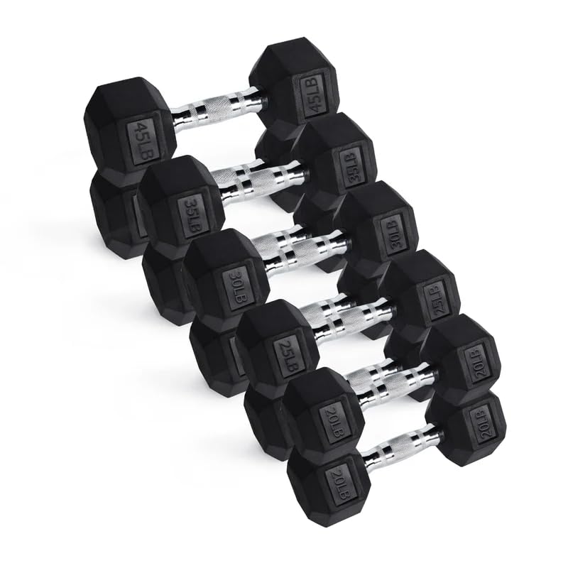 RitFit Rubber Hex Dumbbell Set with Storage Weight Rack - style: 310 LBS(20-45LB)