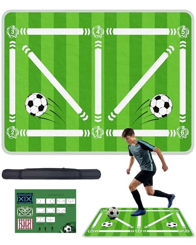 Soccer Training Mat, Soccer Training Equipment with Storage Bag, Non-Slip Silent Equipment Soccer Footwork Training Mat for All Levels with Dynamic - color: Green Soccer, size: Medium 47*35