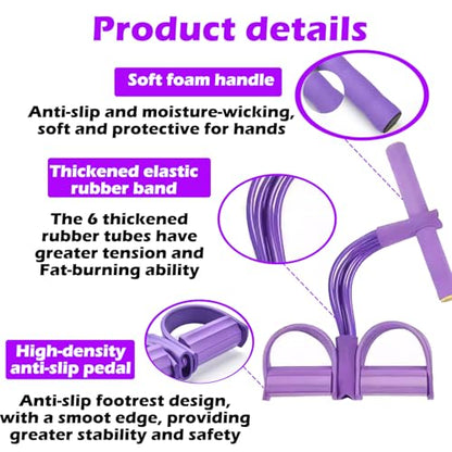 21 Fitness Resistance Bands-6 Tube Pedal Ankle Puller, 2025 Upgraded Multifunction Tension Rope, Home Gym Equipment for Full Body Strength for Abdomen/Waist/Arm/Leg Training and Stretching