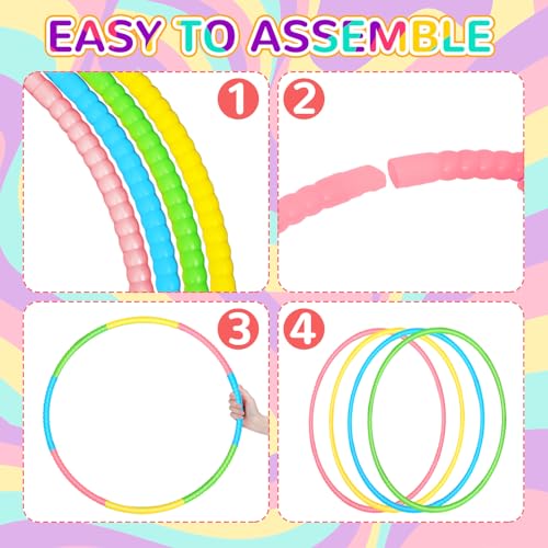 Syhood 12 Pcs Hoops for Kids Plastic, Green, Pink, Yellow, Blue - color: Green, Pink, Yellow, Blue