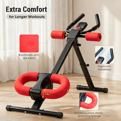 DUMOS Ab Workout Equipment for Home Gym, Exercise Machine Abs Trainer, Full Body Fitness System Adjustable for Abdominal Stomach Training, LCD Display, Knee Protection - color: Black&Red