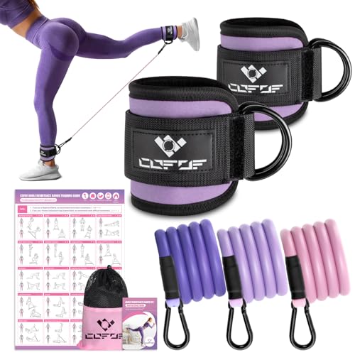 Ankle Resistance Bands with Cuffs, Leg Exercise Equipment with Poster - color: Violet
