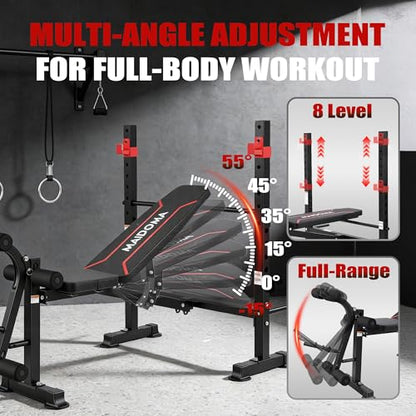 750LBS Weight Bench with Bench press rack, Adjustable Workout Bench Set with Leg Extension/Curl,Standard Bench Press Set for Home Gym Full Body Training