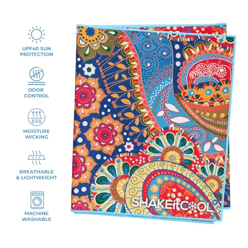 Extended Size Cooling Towel – Be Cool in Style - Heat Relief, Soft, Lightweight, Sun Protection, Easy Clean - Perfect for Biking, Hiking, Running, Yoga, Golf, Gardening - Bright Paisley M - color: Bright Paisley