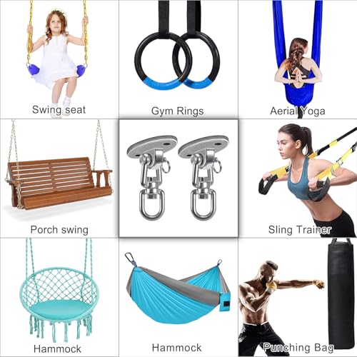 SELEWARE Ceiling Swing Mount Stainless Steel Swing Hangers Free Swivel Swing Hooks for Yoga Swing Indoor Outdoor Swing Set Porch Swing Chair Punching Heavy Bag 2000 lbs Capacity Each 2 Pack