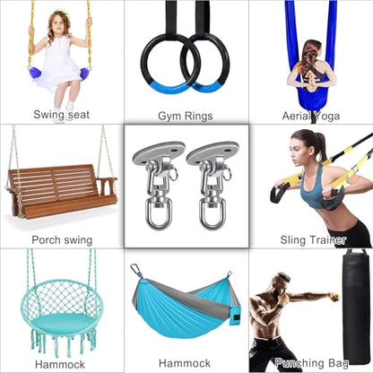 SELEWARE Ceiling Swing Mount Stainless Steel Swing Hangers Free Swivel Swing Hooks for Yoga Swing Indoor Outdoor Swing Set Porch Swing Chair Punching Heavy Bag 2000 lbs Capacity Each 2 Pack