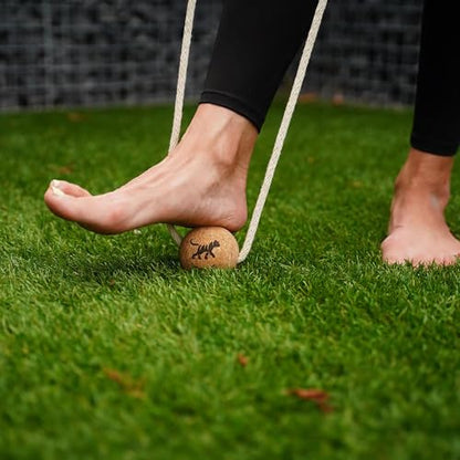 Tiger Tail ReGreen 2.6 Ball Massage-on-a-Rope Cork Roller Ball + 50" Cotton Rope - Deep Tissue Massage: Feet, Legs, Neck, Back – Trigger Point Therapy - Relieve Muscle Soreness & Recovery