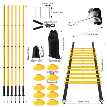 24Pcs Soccer Agility Training Equipment Set Ultimate Agility Poles Cones Ladder More for Quick Assembly and Easy Portability Suitable for All Skill Levels Enhance Speed Agility Training