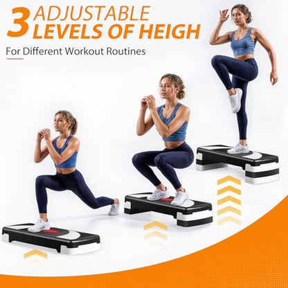 30 Inches Aerobic Stepper 4" - 6" - 8" Height Adjustable Step Risers Fitness Exercise Workout Trainer Platform for Home Gym, Black