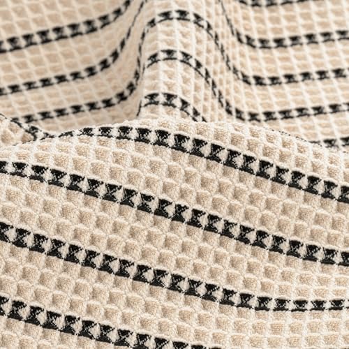 POLYTE 430 GSM Poly Blend Microfiber Quick Dry Waffle Hand Towel, 16x30 in - color: Light Beige/Black