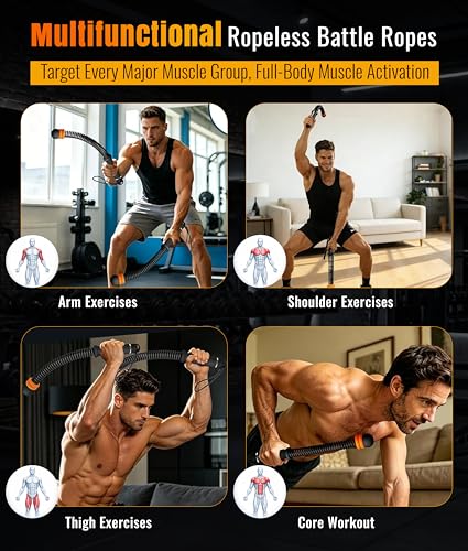 2-Pack Weighted Ropeless Battle Ropes, Portable Cordless Battle Rope Sticks For Home Gym, Office, Non-Slip Handles Workout Exercise Ropes For HIIT, Cardio & Strength Training For Men & Women