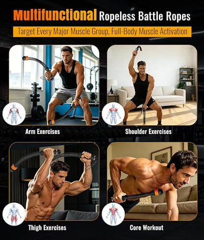 2-Pack Weighted Ropeless Battle Ropes, Portable Cordless Battle Rope Sticks For Home Gym, Office, Non-Slip Handles Workout Exercise Ropes For HIIT, Cardio & Strength Training For Men & Women