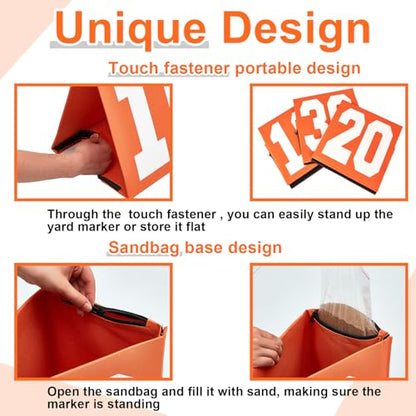 Liliful Football Yard Markers High Visibility Field Yard Line Markers 12.5 Inch Portable Weighted Yardage Marking with Carry Bag for Sports Game Training