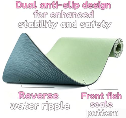 Extra Thick Yoga Mat 0.315 Inch, Non Slip 72x24 Inch, POE Eco Friendly Cushioned Mat for Home Gym Yoga Pilates Men Women - color: Green + Light Gray