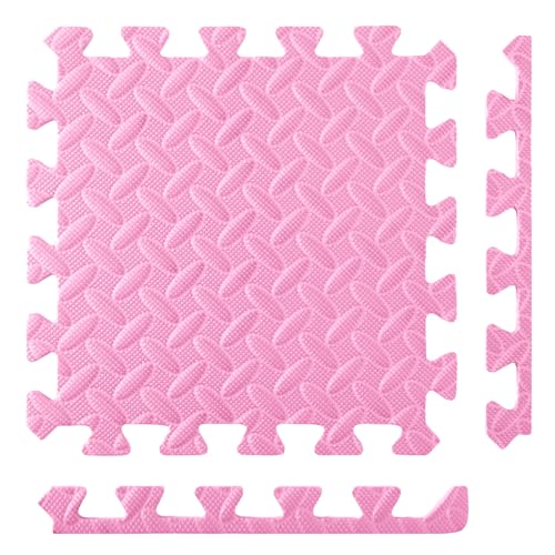 Foam Floor Tiles Foam Floor Mats Play Mats Bulk with Borders Interlocking for Bedroom Gym Nursery(11.8 x 11.8 Inch,Light Pink)
