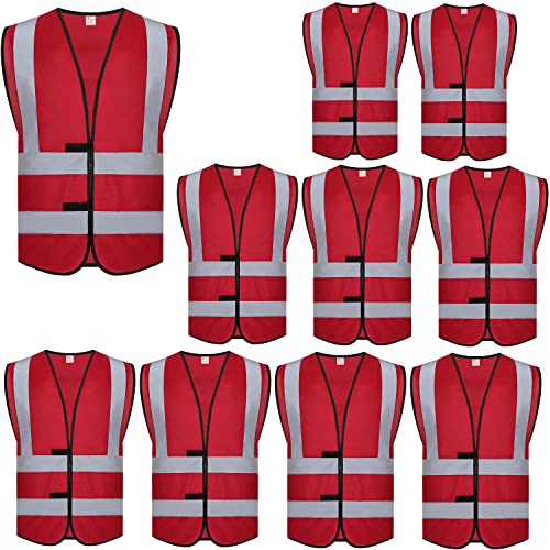 zojo High Visibility Reflective Safety Vest Bulk 10 Pack - color: Red