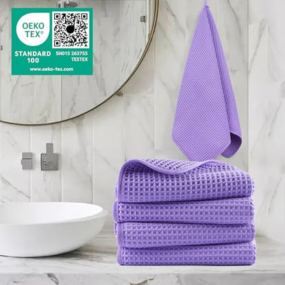 POLYTE 430 GSM Poly Blend Microfiber Quick Dry Waffle Hand Towel, 16x30 in - color: Purple