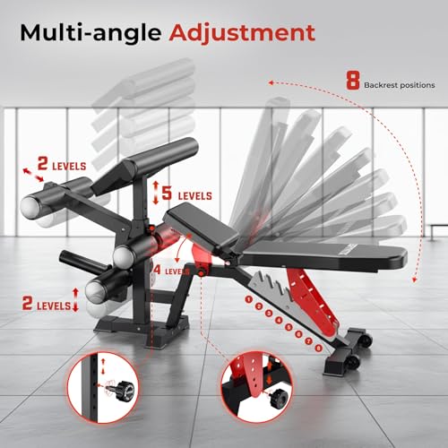 Adjustable Leg Extension and Curl Machine, Foldable Pro Heavy-Duty Weight Bench, 1600LBS Workout Bench, 21-Position Multifunctional Weight Benchs, Iscc Plus Certified for Home Gym